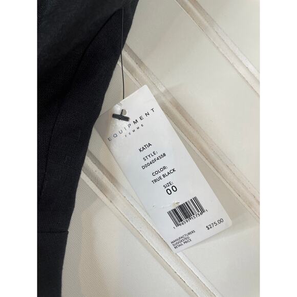 NWT Equipment Linen Katia Button Front Mini Dress Black Squared Neck Linen 00 - Picture 6 of 8